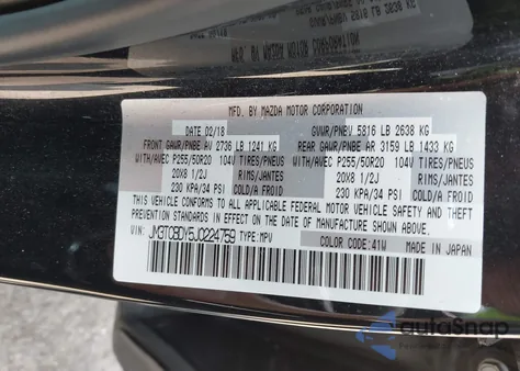 2018 Mazda Cx-9 Grand Touring из США, поврежденный, VIN JM3TCBDY5J0224759